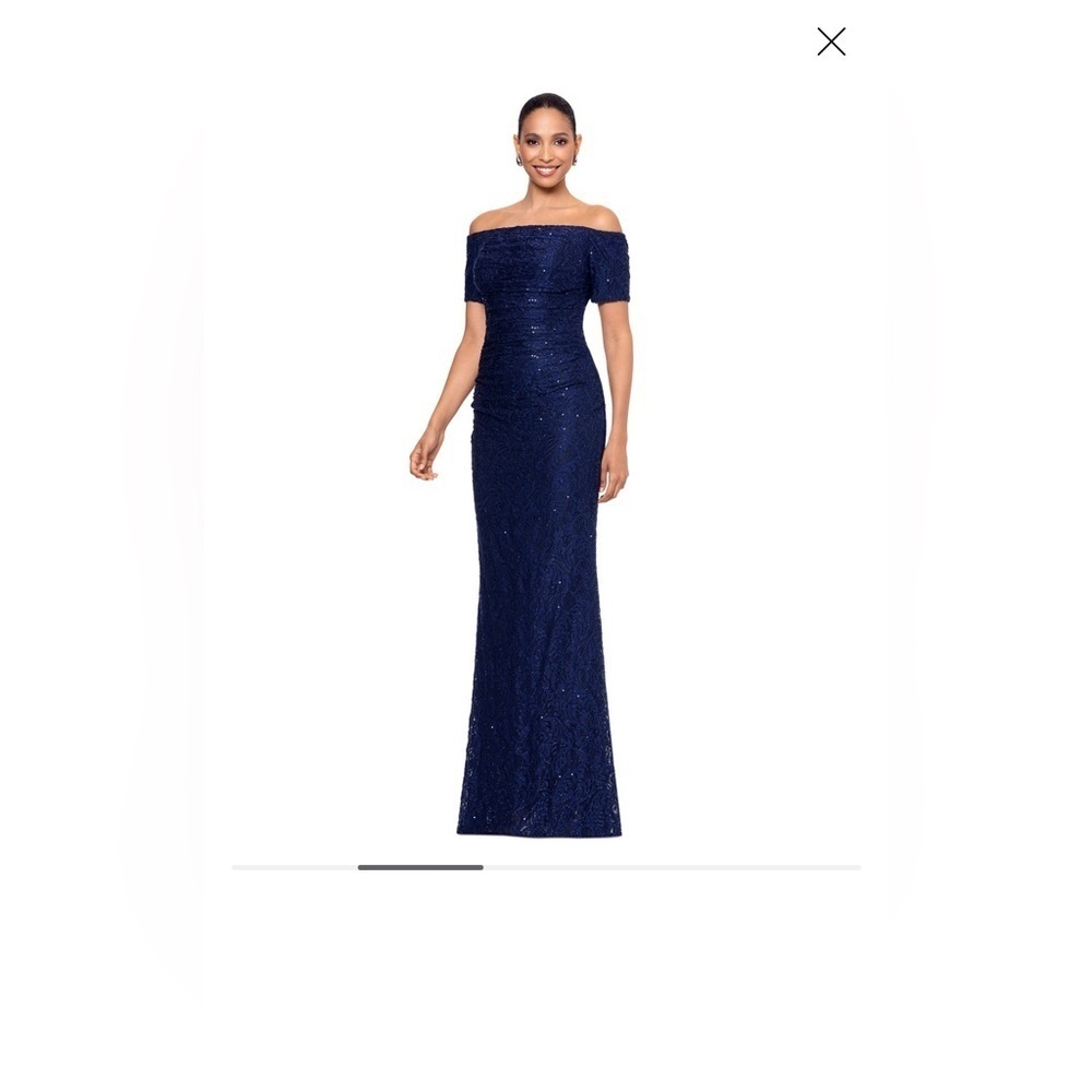 Xscape Women's Sequined Lace Off-The-Shoulder Gown